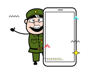 Cartoon Military Man with empty cell phone screen