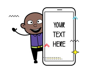 Cartoon Cartoon Bald Black with empty cell phone screen