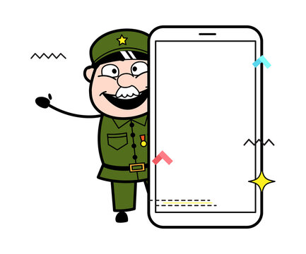recommend clip art: Cartoon Military Man with empty cell phone screen