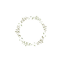 Wreath from green blades of grass branches and twigs. Natural frame for text or logo.