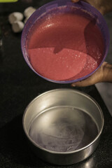 Preparing a red velvet cake in a fast food restaurant. 