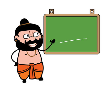 Cartoon Pandit with Classroom Board