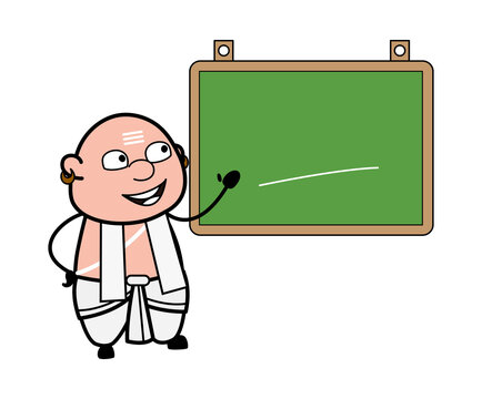 Cartoon South Indian Pandit with Classroom Board
