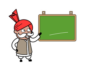 Cartoon Haryanvi Old Man with Classroom Board