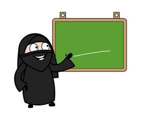 Cartoon Muslim Woman with Classroom Board