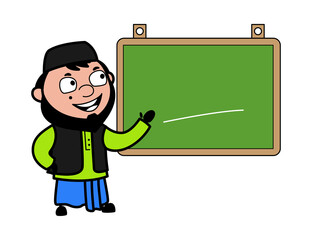 Cartoon Muslim Man with Classroom Board