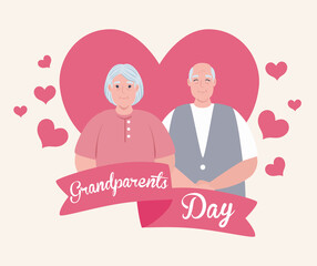 happy grand parents day with cute older couple and hearts decoration