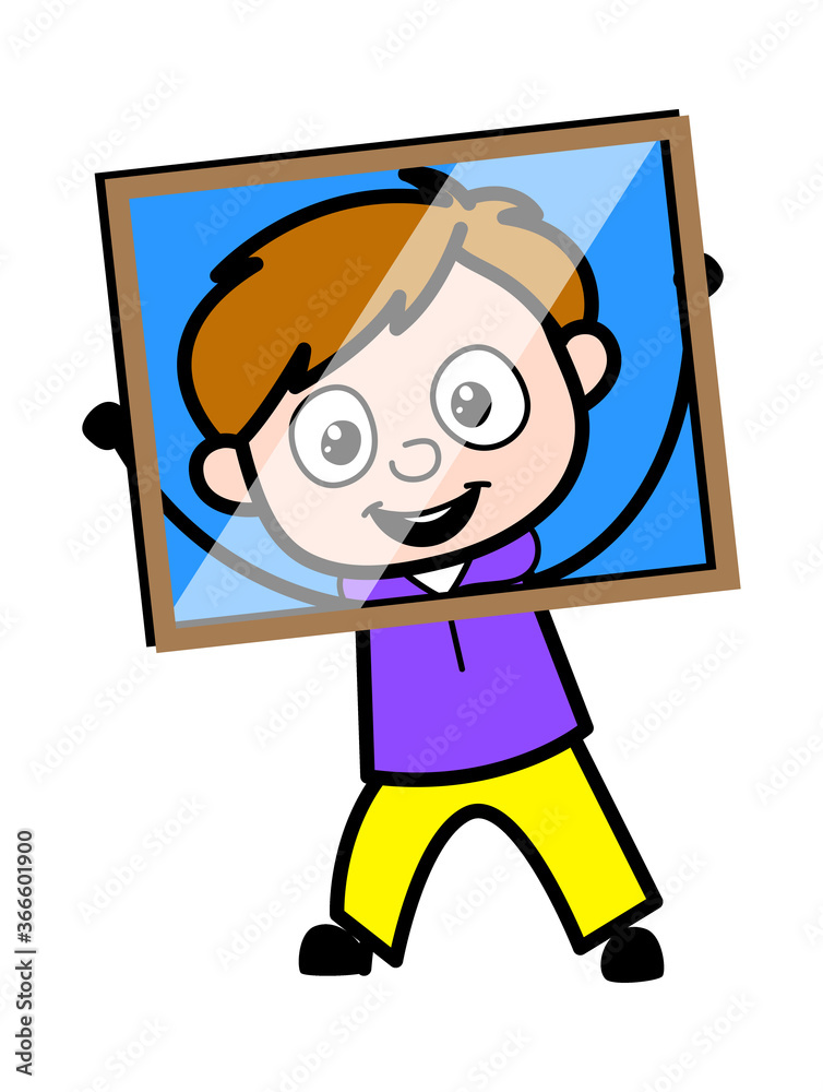 Canvas Prints cartoon boy looking from glass frame