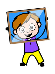 Cartoon Boy looking from glass frame