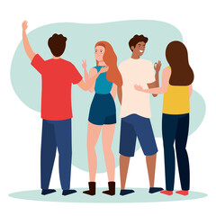 Obraz premium happy people, young women and men happy celebrating holiday