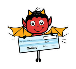Cartoon Devil holding paycheck