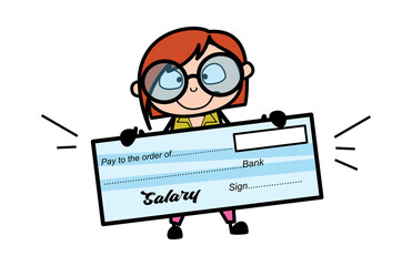 Cartoon Teacher holding paycheck