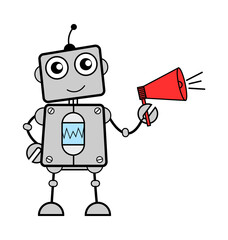 Cartoon Robot Announcing with Loudhailer