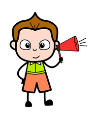 Cartoon Schoolboy Announcing with Loudhailer