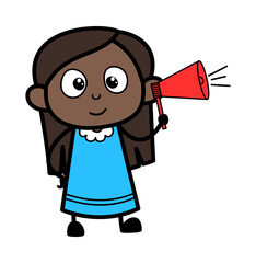 Cartoon Black Girl Announcing with Loudhailer
