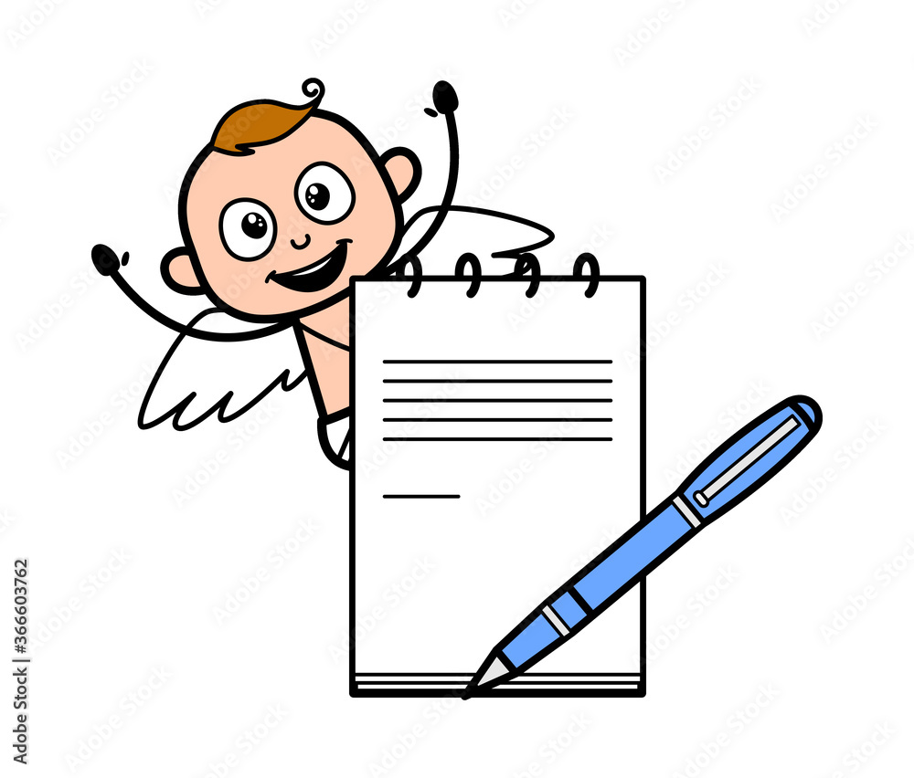 Wall mural cartoon angel with diary and pen