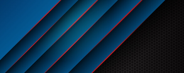 Obraz premium Modern blue red black metal wide banner background for presentation design