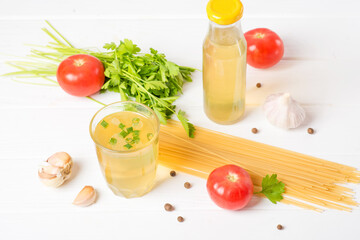  vegetable broth, vegan menu, broth and ingredients for vegetarian soup