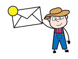 Cartoon Farmer holding Envelope