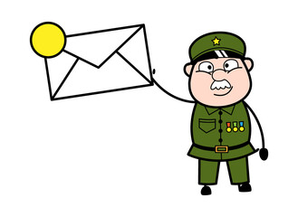 Cartoon Military Man holding Envelope