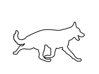 German Shepherd running dog vector line contour silhouette isolated on white. Man's best friend. Lovely pet. Dog show exhibition. Finder detect explosives and drugs. Rescue finding dog.