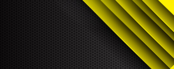 Abstract black banner yellow light design modern luxury futuristic background vector illustration for wide banner