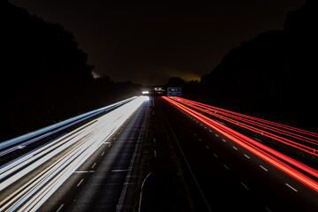 highway in the dark, headlight lights