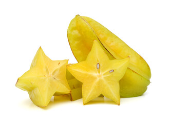 Carambola fruit with slices isolated on white background