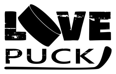 Hockey puck love design with stick