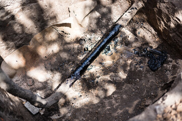 gas pipe in resin. Resin-treated pipe treated with resin.