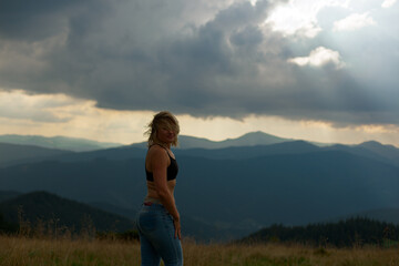 happy girl in the carpathian mountains