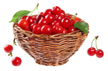 cherries in basket isolated on white background