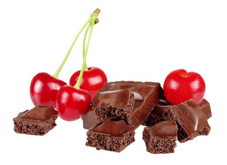 cherries with chocolate isolated on white background