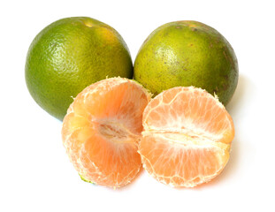 Ripe mandarin citrus isolated tangerine mandarine orange on white background. 