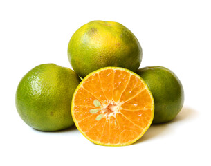 Ripe mandarin citrus isolated tangerine mandarine orange on white background. 