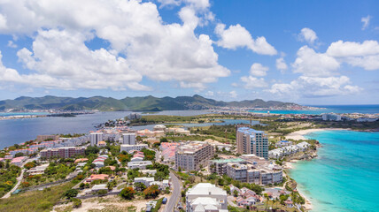 Aerial view of Maho cityscape in the Caribbean island of St.Maarten