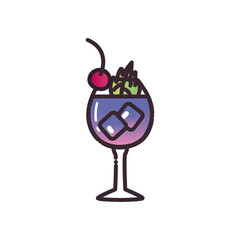 Cocktail cup with ice cubes and cherry fill and gradient style icon vector design