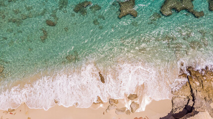 Scenic aerial view of white sandy beach. White sandy beach in cupecoy St.Maarten