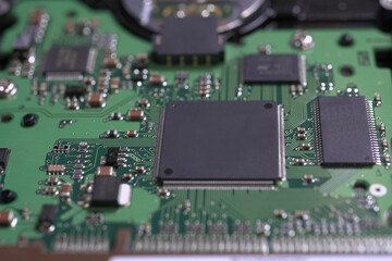 Close-up micro chip on a circuit board