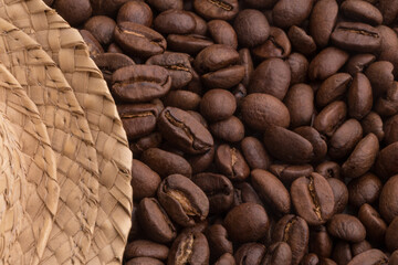 coffee beans with a straw hat