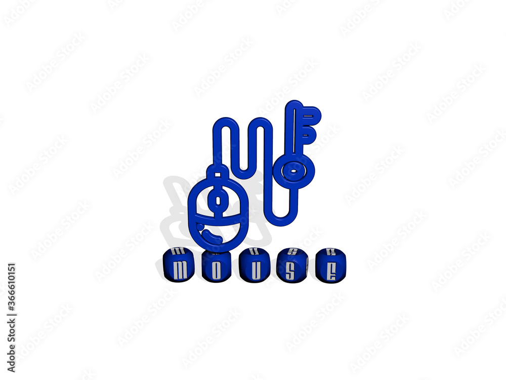 Fototapete 3d illustration of mouse graphics and text made by metallic dice letters for the related meanings of