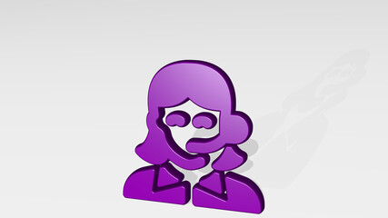 professions woman telecommunicator made by 3D illustration of a shiny metallic sculpture with the shadow on light background. icon and set