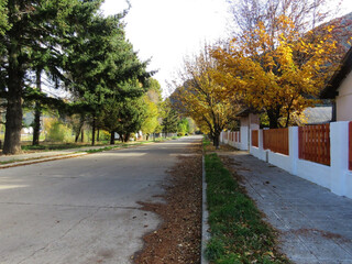 Calles con colores otoñales de la montaña