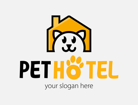 Animal hotel funny logo design template. Hotel and Indoor Pets Run. The Animal Lodge sign.