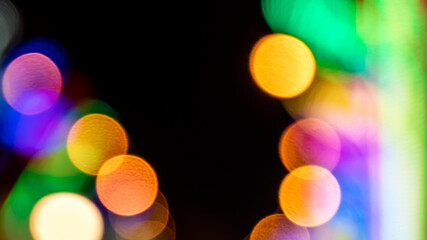 abstract background of blurred warm lights of street at night with passing cars