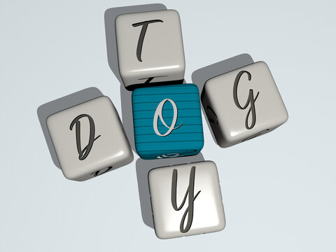 combination of dogs: DOG TOY built by cubic letters from the top perspective, excellent for the concept presentation. animal and cute