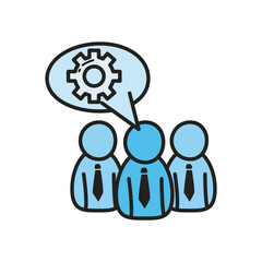 Businessmen avatars with gear bubble line and fill style icon vector design