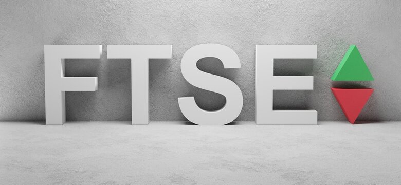 cgi render image of the word FTSE, abbreviation for  Financial Times Stock Exchange, white sign at a concrete wall, concept image for stock exchange index