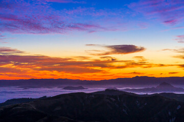 Panorama Sunset in Mountains with Clouds