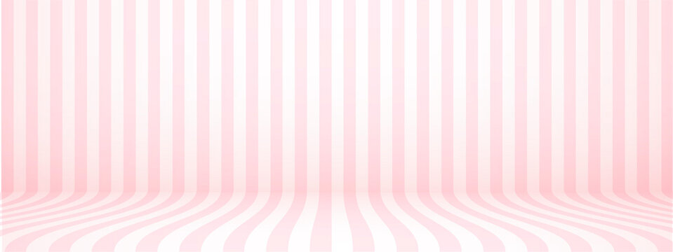 Pastel pink studio background with stripes, horizontal, retro style, vector illustration.
